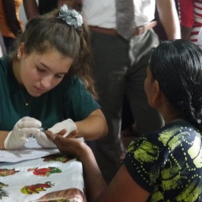 A Midwifery intern does a health check for an expectant mother during a community outreach in Sri Lanka. An expecting mother has a health check done by a Projects Abroad Midwifery intern in Sri Lanka.